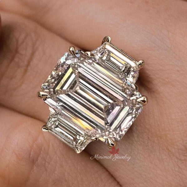 Three stone emerald cut engagement ring 9 CT large emerald cut moissanite ring statement wedding ring women diamond anniversary ring gift