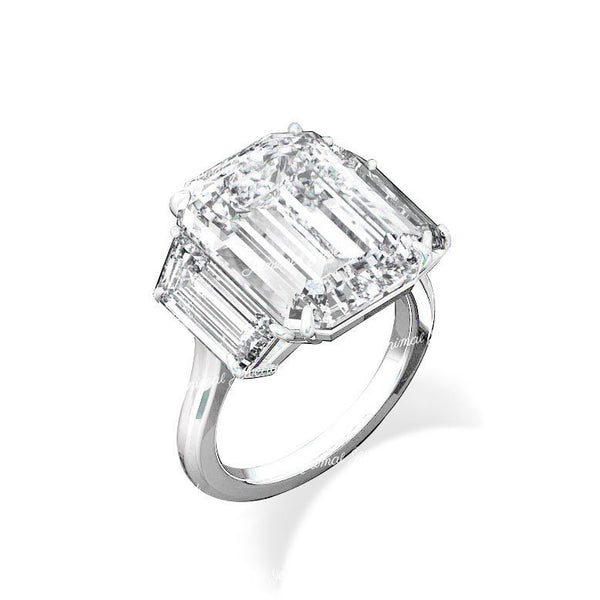 12.1TCW Three stone emerald cut moissanite ring,3 stone emerald cut engagement ring,white gold,big large celebrity style,unique wedding ring