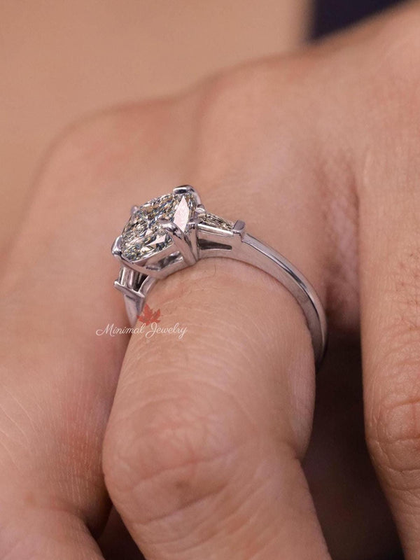 lab grown diamond engagement ring 2.6CT cushion cut Three stone Lab diamond ring IGI Certified diamond Proposal Wedding Promise Ring for Her