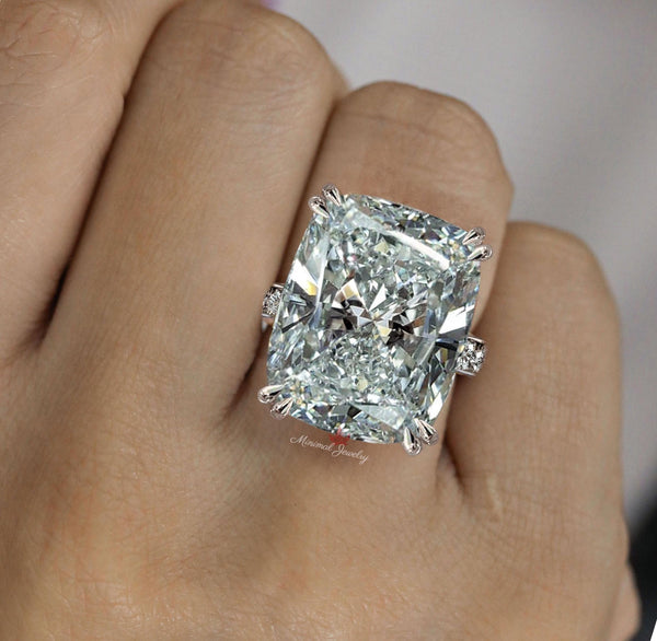 29.5 CT cushion cut moissanite engagement ring large moissanite elongated cushion cathedral ring set diamond cocktail statement wedding ring