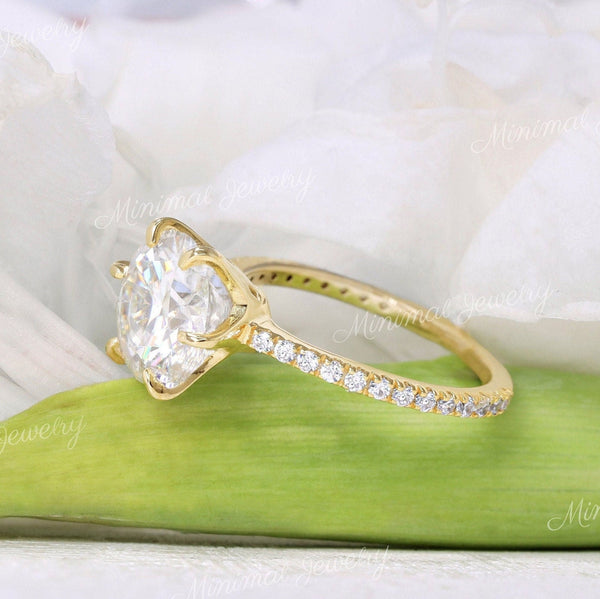 2.5 CT Round cut moissanite engagement ring solitaire round brilliant claw 6 prong promise wedding ring simple engagement ring for women