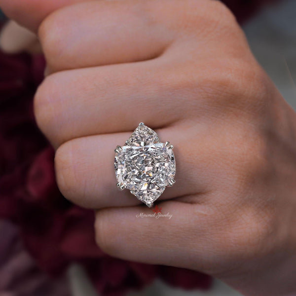 Cushion Cut Moissanite Engagement Ring Side Trillion 6CT Elongated Cushion Moissanite Ring large Three Stone Wedding Ring anniversay ring