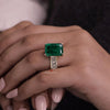 Emerald engagement ring 11CT green emerald gold ring large Cocktail Statement Ring with Moissanite May Birthstone Ring Large Gemstone Ring