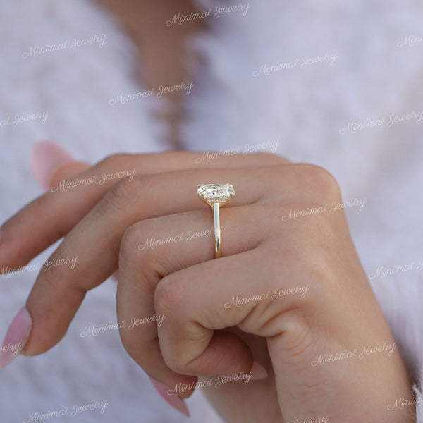 2.5 CT cushion cut moissanite engagement ring,hidden halo,double prong,solitaire elongated cushion Cathedral ring,bridal wedding ring set