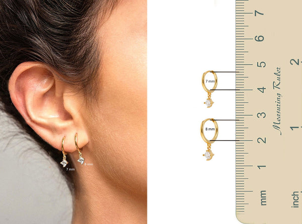 Hoop earrings with charm,14k solid gold huggie earrings,dangle earrings,huggie hoop earrings,charm hoop earrings,mini small hoop earrings