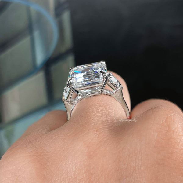 9CT Asscher Cut Moissanite Engagement Ring: Three Stone Wedding Ring