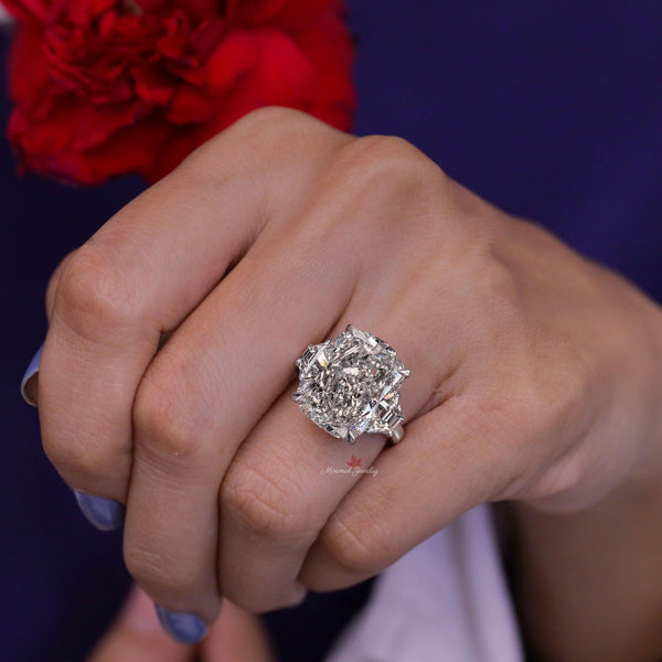 17.5CT cushion cut Moissanite engagement ring Three stone engagement ring Large moissanite diamond cocktail ring big stone ring wedding ring
