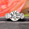 3.48 TCW three stone moissanite ring,round cut trellis engagement ring,14k white gold,past present future anniversary ring,triple stone ring