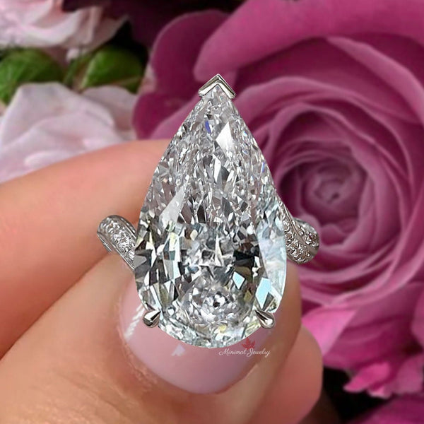 14CT pear shaped moissanite engagement ring large solitaire pear moissanite wedding ring women statement ring big diamond anniversary ring