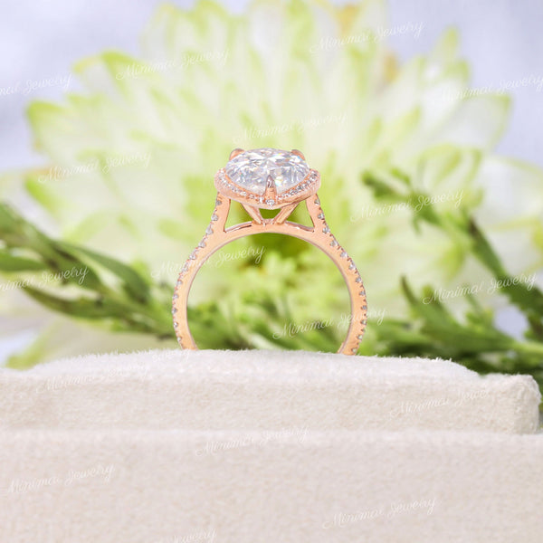 3 CT pear cut halo engagement ring,14k rose gold,pear shaped moissanite ring,wedding ring,anniversary gift ring,women,unique pear halo ring