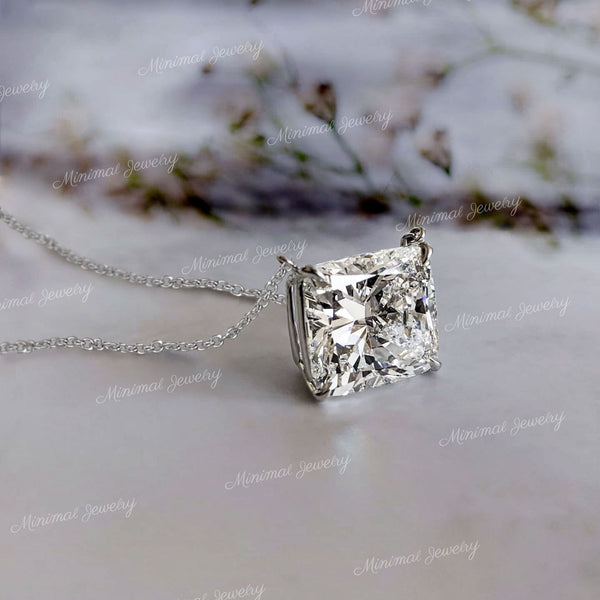 Cushion moissanite pendant necklace,18k/14k solid gold chain necklace,solitaire pendant necklace,cushion cut pendant moissanite necklace