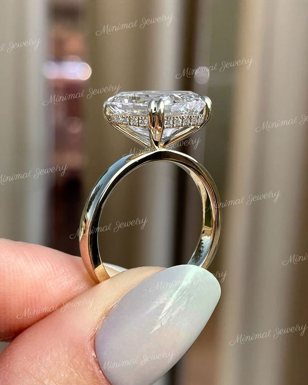 Emerald Cut Moissanite Engagement Ring 14K solid Gold wide Band 4.5CT Solitaire simple Wedding Ring Hidden Halo emerald cut engagement ring