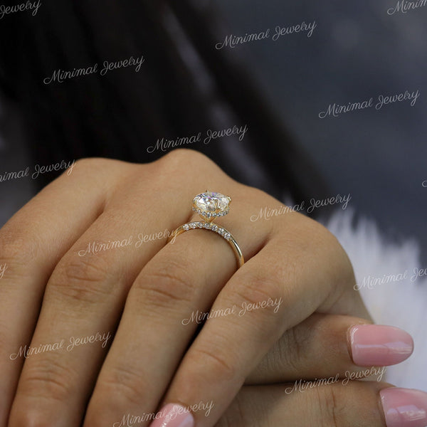 2.5 CT oval engagement ring,moissanite oval solitaire ring,hidden halo,modern,pave bridge,wedding ring,women,promise ring,14k yellow gold