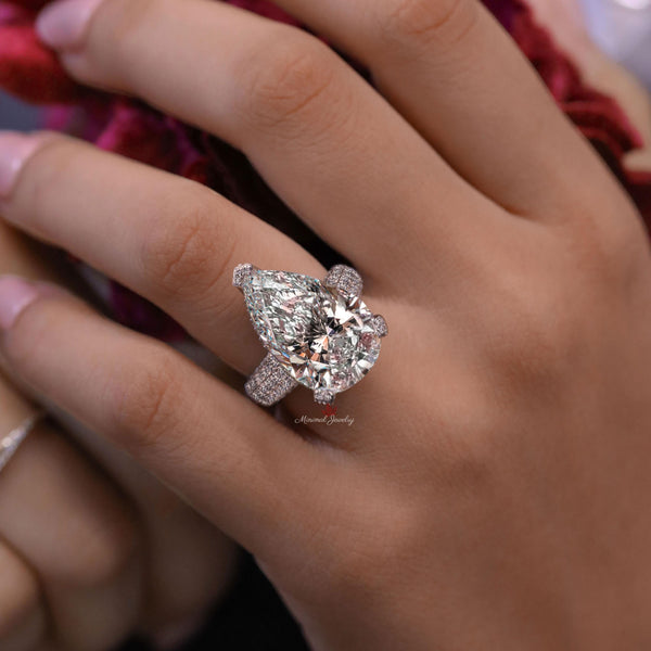 Pear Moissanite Wedding Ring large Anniversary Ring Wide Band Solitaire 10.5CT Pear Shaped Engagement Ring 9th-10th Anniversary Gift Women