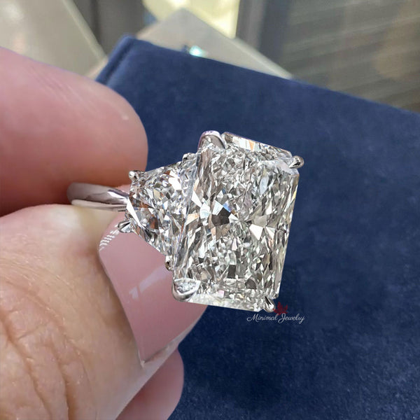 Radiant Cut Moissanite Engagement Ring 11.1TCW Three Stone Wedding Ring 14k Large diamond Anniversary Ring Statement Cocktail Ring for Women