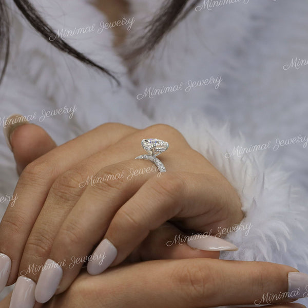 2.5ct Oval Moissanite Engagement Rin Hidden Halo oval cut wedding ring women Thick gold wide band solitaire ring for bridal ring set