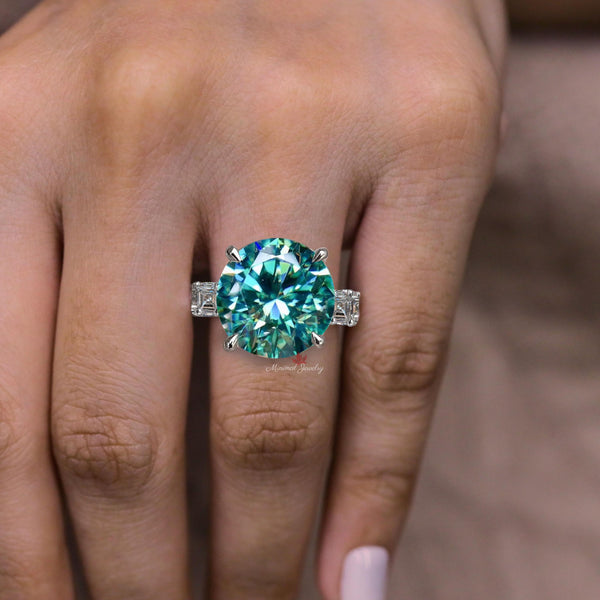 11CT Green Moissanite Ring White Gold Statement Cocktail Ring Large Blue Moissanite Wedding Anniversary ring newly engaged Gift for Her