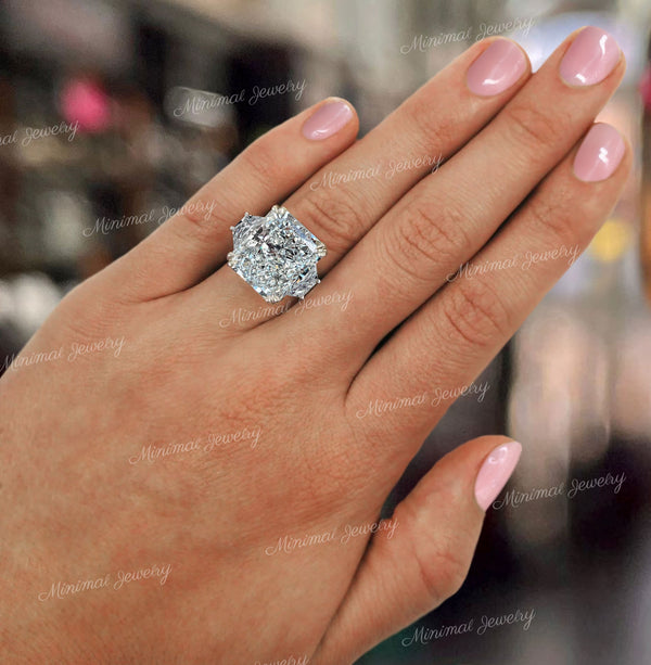 18.5 CT radiant cut engagement ring large three stone moissanite ring celebrity style radiant moissanite big diamond cocktail wedding ring
