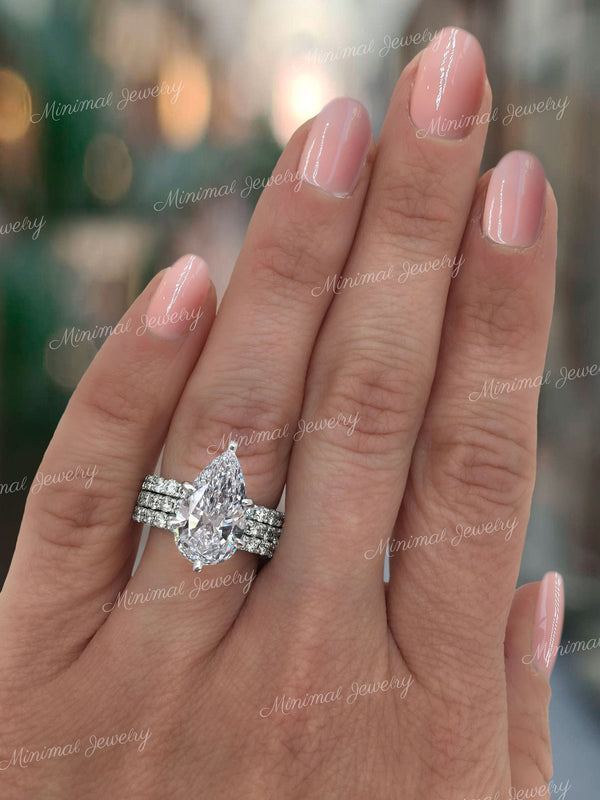6CT pear shaped engagement ring set solitare Pear cut moissanite engagement ring joint moissanite bridal set luxury wedding anniversary ring