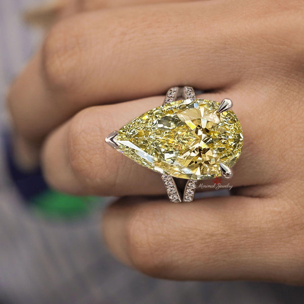 21 CT Canary yellow pear shaped engagement ring large moissanite fancy yellow diamond statement cocktail ring yellow sapphire ring wedding