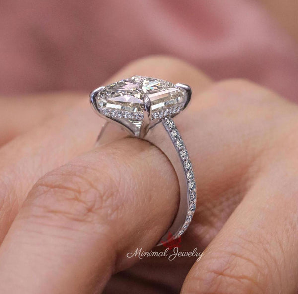 6CT Princess moissanite Engagement Ring Hidden Halo channel set Solitaire Wedding Ring for women anniversary ring 14k white gold