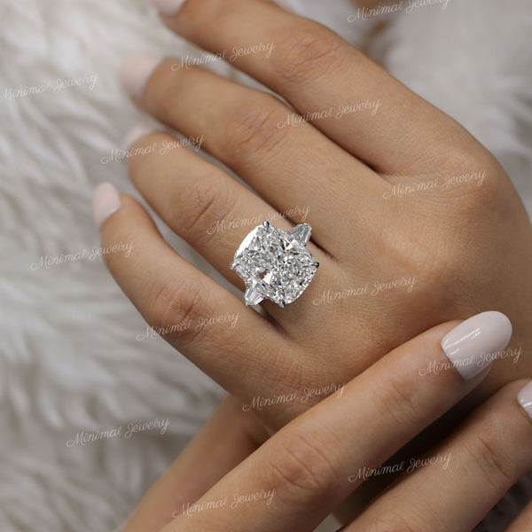 3 stone cushion cut engagement ring 17.2 TCW Shiled&Large elongated cushion cut moissanite engagement ring cocktail Three stone wedding ring