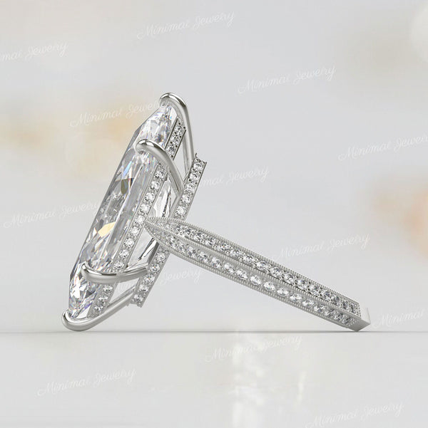 7.5CT Marquise Moissanite Engagement Ring: Art Deco Filigree, Hidden Halo wedding ring