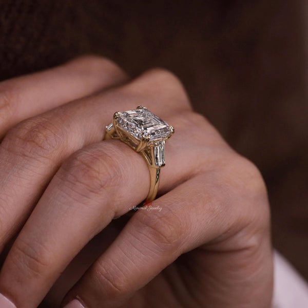 9ct Asscher Cut Moissanite Engagement Ring Large Three Stone Ring Big Diamond Anniversary Ring Statement Wedding Ring for Women Bridal set