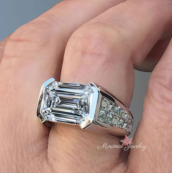 mens engagement ring moissanite ring mens wedding ring mens wedding band mens gift 6 CT emerald cut iced out gift for him unique mens ring