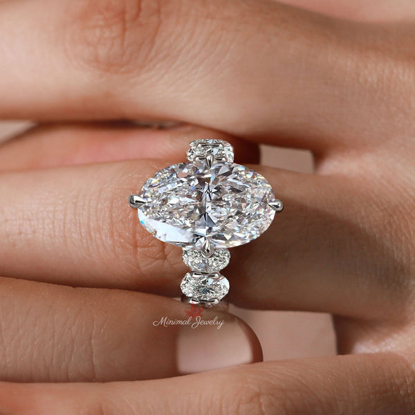 9CT Oval solitaire moissanite engagement ring hidden halo thick band Large moissanite 14k white gold ready to ship ring size 6 proposal ring