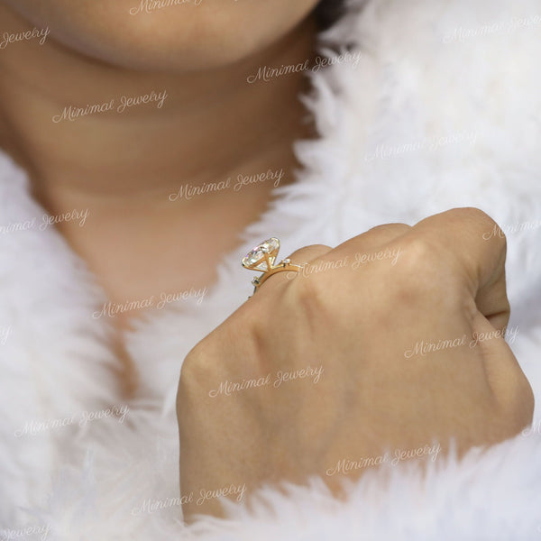 3 CT pear shaped engagement ring,moissanite,unique vintage style engagement ring,hidden halo,solitaire,pear moissanite ring,wedding ring