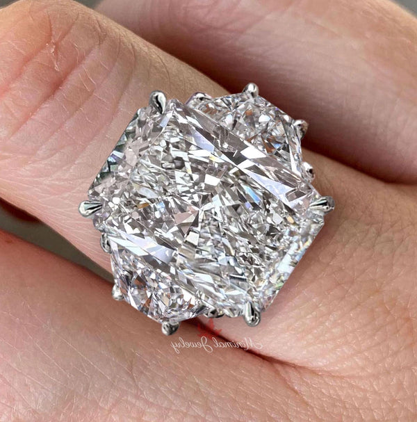 Radiant Cut Moissanite Engagement Ring 11.1TCW Three Stone Wedding Ring 14k Large diamond Anniversary Ring Statement Cocktail Ring for Women