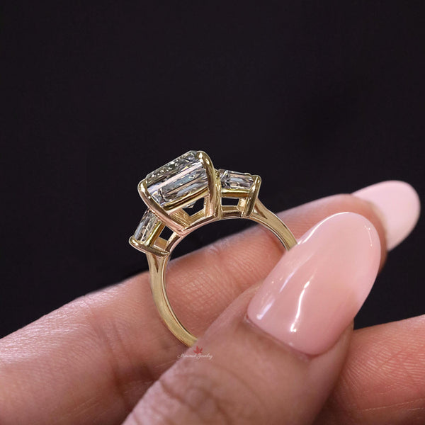 Three stone emerald cut engagement ring 9 CT large emerald cut moissanite ring statement wedding ring women diamond anniversary ring gift
