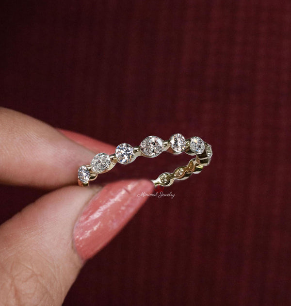 Lab Grown Diamond Wedding Band – East West Bezel Set Oval Eternity Ring, Stackable Floating Bubble Band, Anniversary Ring for Women