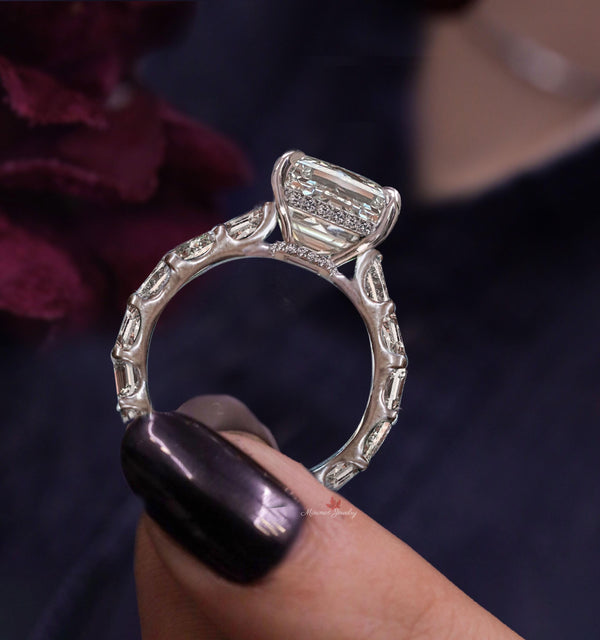 Emerald Cut Moissanite Engagement Ring 10CT Large Moissanite Wedding Ring with Hidden Halo Bezel Set Eternity Band Anniversary ring women