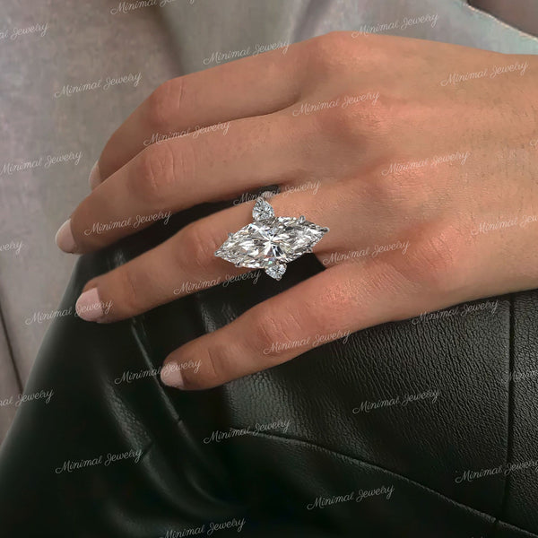 Marquise moissanite engagement ring 8.7 TCW Three stone large marquise engagement ring wedding ring women anniversary gift statement ring