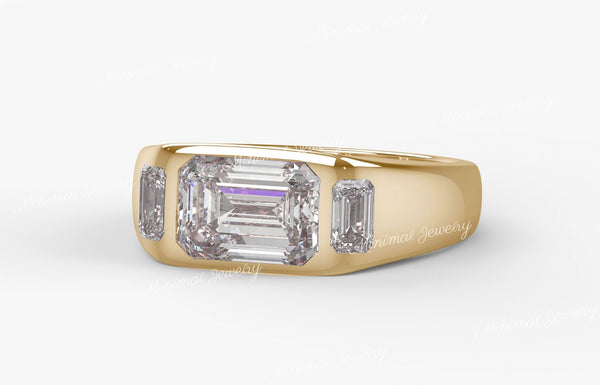 mens Moissanite ring 14k gold emerald cut bezel set male wedding ring unique mens wedding band promise ring for him groomsman proposal ring