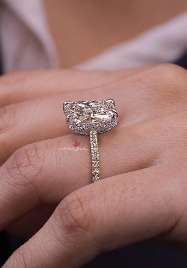 Lab Grown Diamond Ring 4CT Radiant Cut Engagement Ring Hidden Halo Two Tone 14K Gold IGI Certified diamond Wedding Ring Anniversary ring