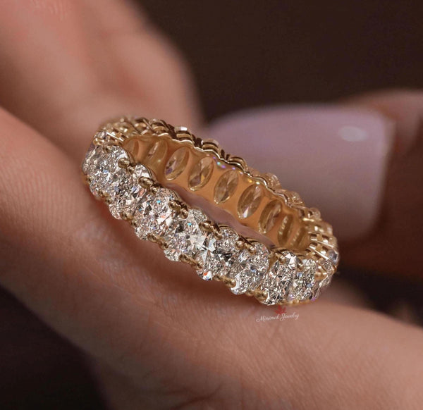 full eternity wedding band,oval moissanite wedding band,eternity ring white gold,thick,unique 5mm wedding band,women Matching Stacking ring