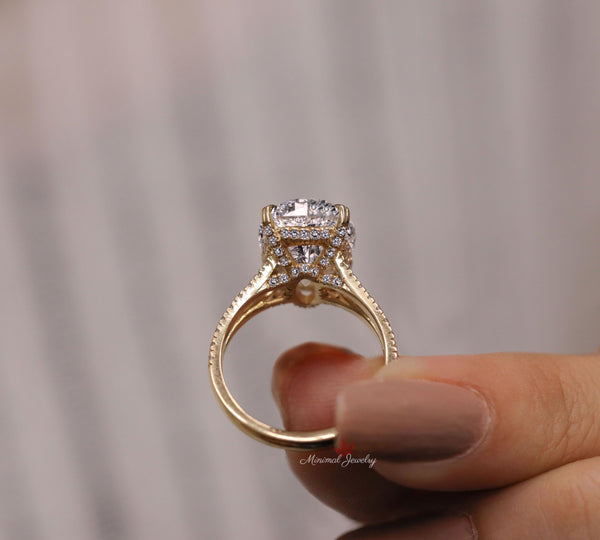 5.5CT Oval moissanite engagement ring crushed ice moissanite Hidden halo split shank ring unique cathedral ring set oval cut wedding ring