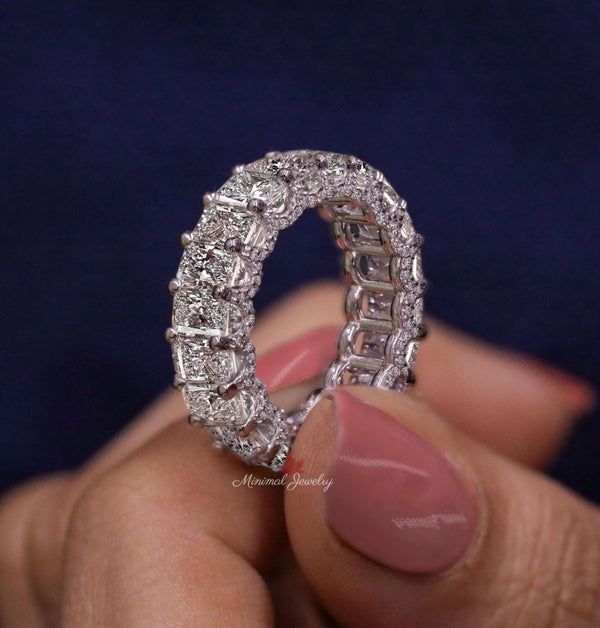 Moissanite wedding band Radiant eternity band,7.23 TCW full eternity ring,modern thick anniversary 4mm wedding band,Matching stackable rings