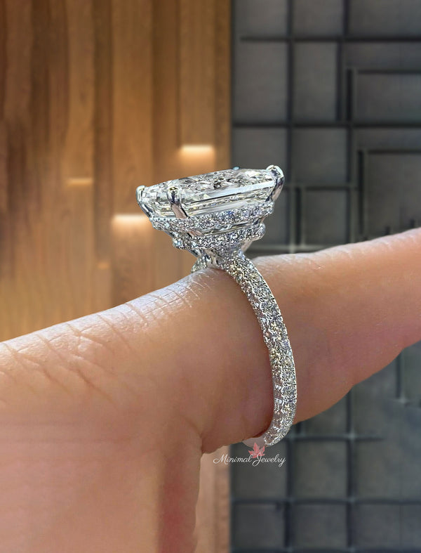 14.5 CT Radiant cut engagement ring Large moissanite double hidden halo solitaire Radiant cut moissanite ring big wedding anniversary ring