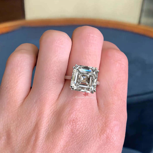 Asscher moissanite engagement ring hidden halo gold cathedral wedding ring 9CT solitaire asscher cut ring large diamond anniversary ring