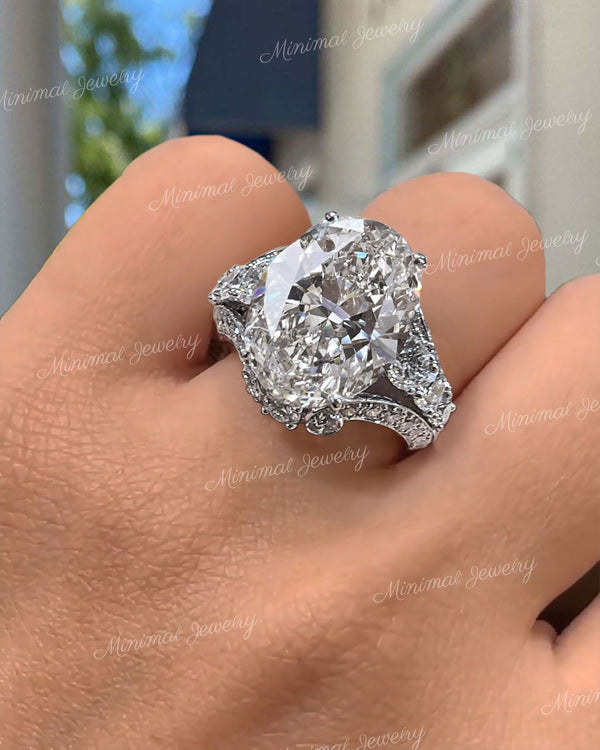 8CT Oval Moissanite Bridal Set: 14K Gold Wedding Anniversary Ring