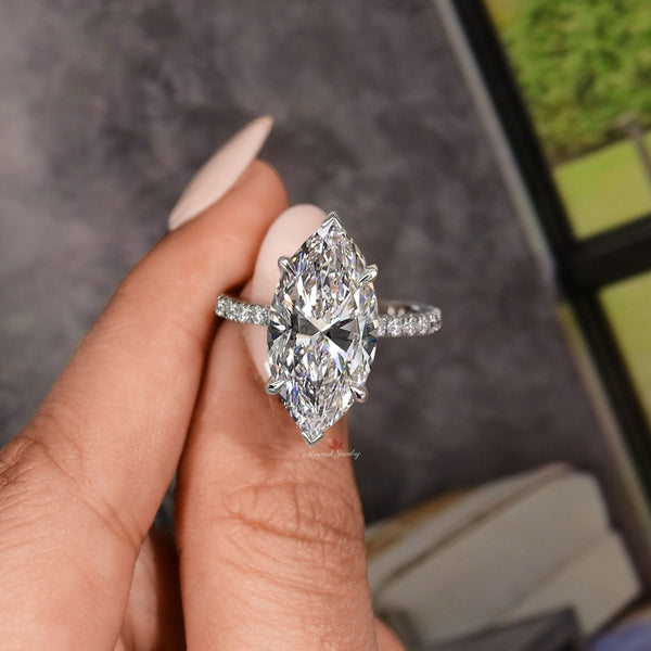 8 CT large Moissanite Marquise solitaire engagement ring,luxury celebrity style,big Marquise cut moissanite,6 prong,chunky wedding ring