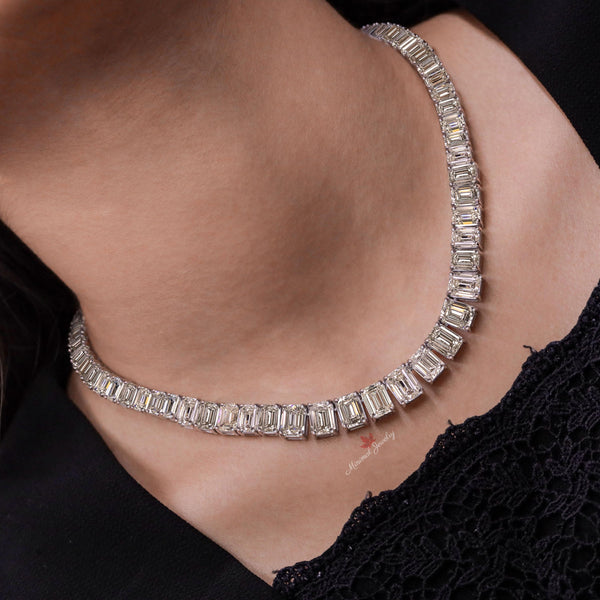 Solid 14k gold Tennis necklace,Emerald Moissanite necklace,tennis choker necklace,Moissanite tennis necklace,tennis chain eternity necklace