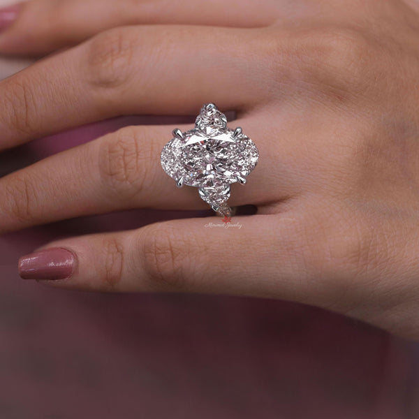 9 CT Large Three stone oval moissanite engagement ring,hidden halo,unique celebrity style,heart&big oval cut moissanite,Luxury wedding ring
