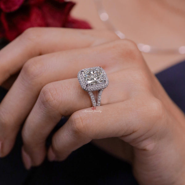 4CT Radiant cut Moissanite Engagement Ring Split Shank 14K Gold Crushed Ice Radiant Halo Wedding Ring Anniversary Ring for Women