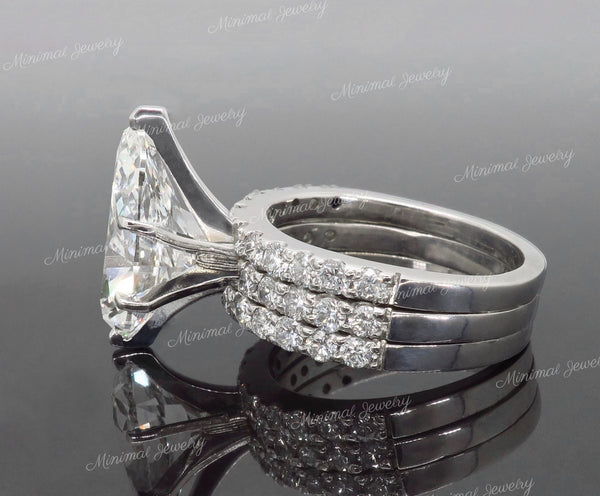 6CT pear shaped engagement ring set solitare Pear cut moissanite engagement ring joint moissanite bridal set luxury wedding anniversary ring