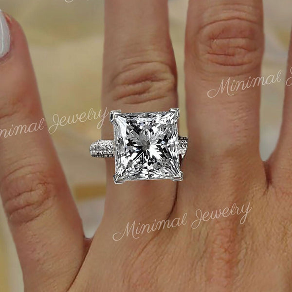 10CT Princess Cut Moissanite Engagement Ring 14K White Gold Solitaire Wedding Anniversary Ring for Women